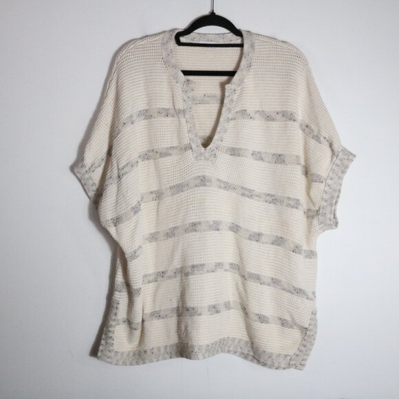 Vince Speckle Stitch Popover Sweater Top Womens Medium Large Tunic Striped Knit - Picture 1 of 8